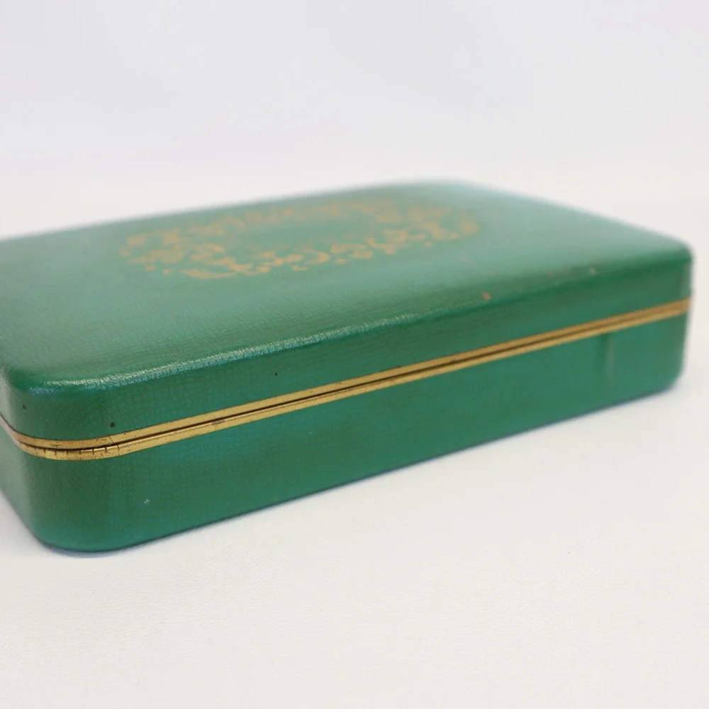 Farrington Vintage Jewelry Box Green Texol Gold Filigree Mid Century Trinket